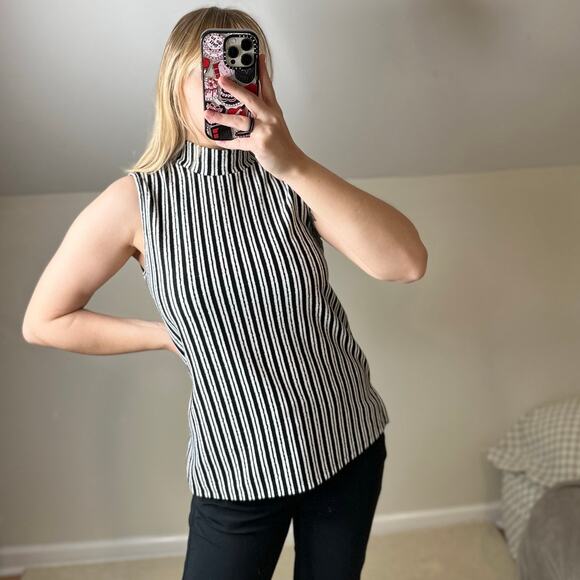 Cable & Gague: Striped Mock Neck Tank Top - Picture 1 of 9